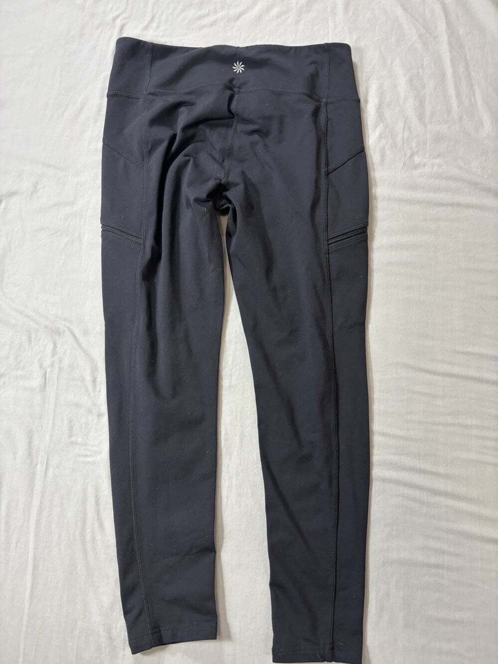Athleta Gusset Coolmax Leggings L Large Black Zipped Pockets Cropped Athletic
